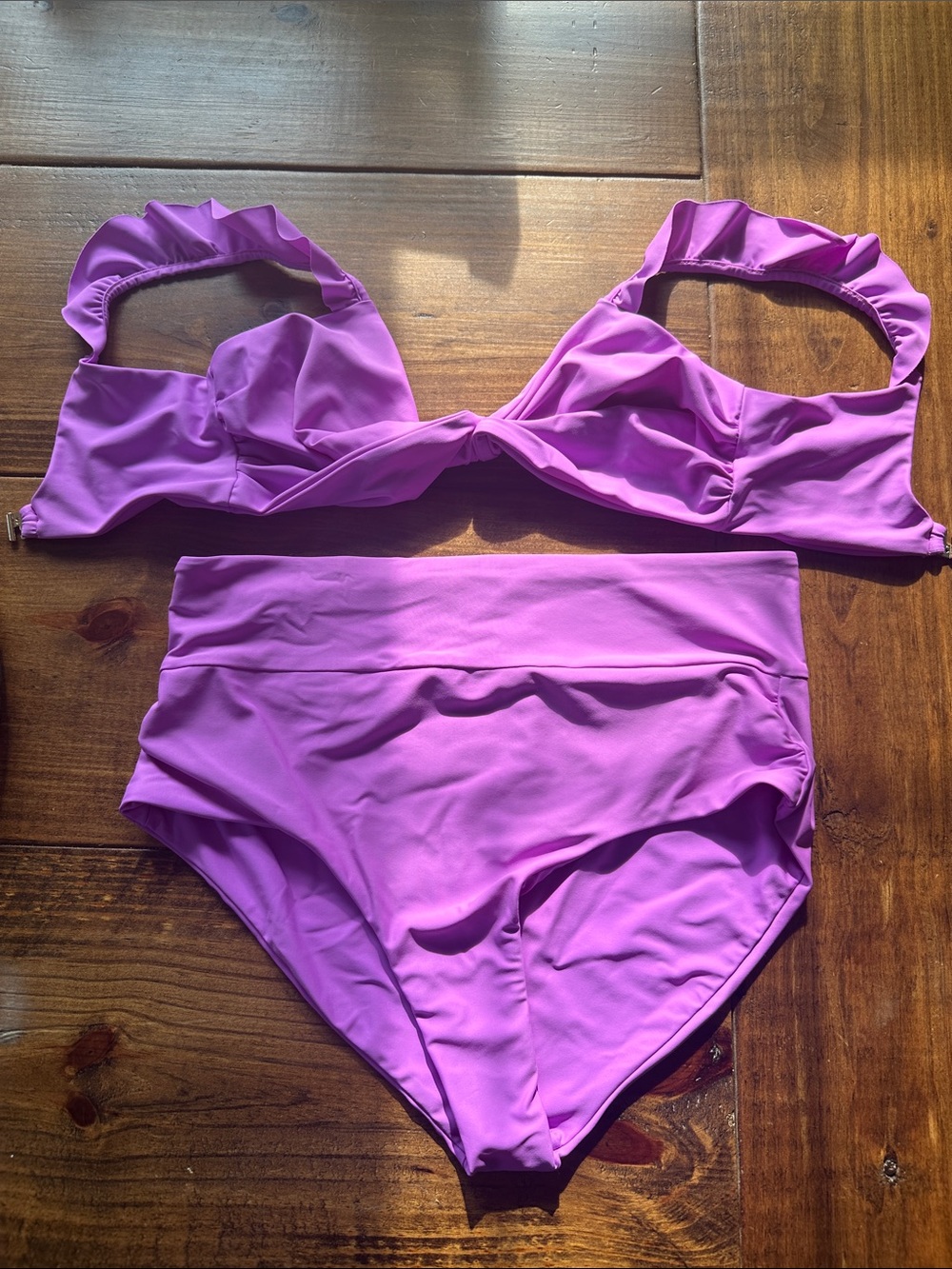 Hatch Maternity Purple Ruffle-Trim High-Waist Bikini